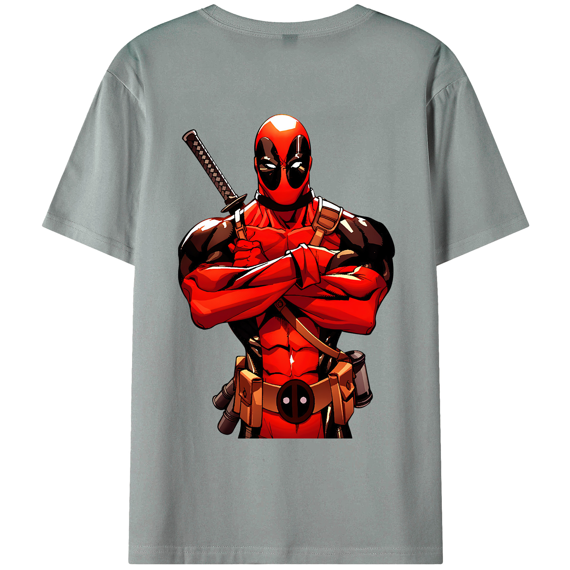 （画像用） Deadpool デッドプール 綿100％ メンズ半袖Tシャツ（バックプリント） 通気性